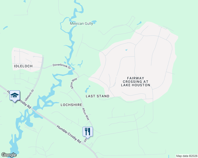 map of restaurants, bars, coffee shops, grocery stores, and more near 27689 Golf View Lane in Huffman
