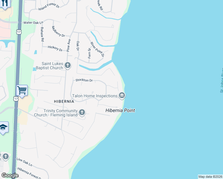 map of restaurants, bars, coffee shops, grocery stores, and more near 2358 Bridgette Way in Fleming Island
