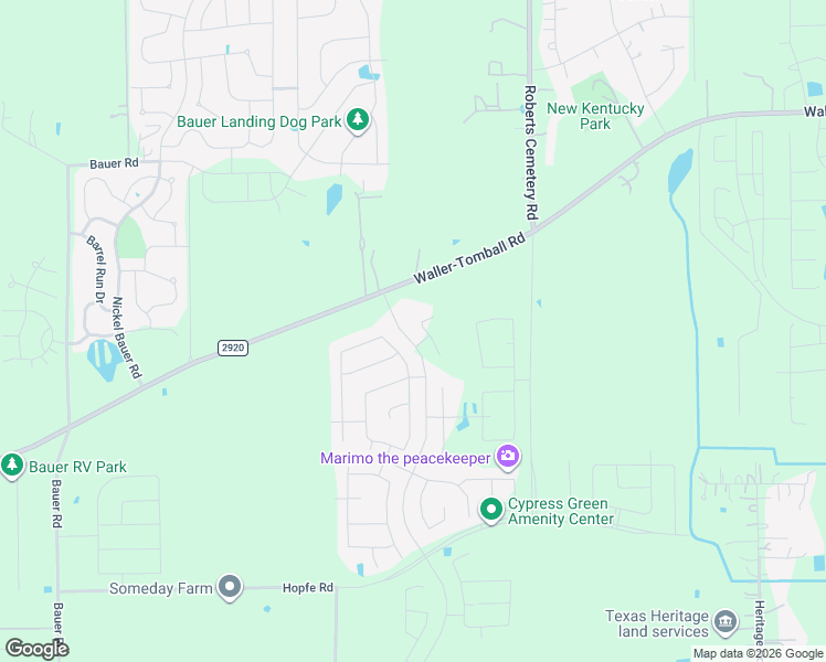 map of restaurants, bars, coffee shops, grocery stores, and more near Hopfe Road in Tomball