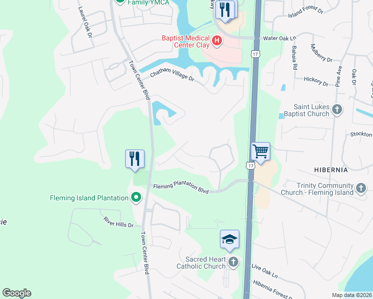 map of restaurants, bars, coffee shops, grocery stores, and more near 2507 Willow Creek Drive in Orange Park