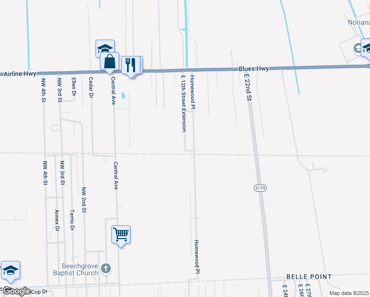 map of restaurants, bars, coffee shops, grocery stores, and more near 210 E 12th Street Extension in Reserve