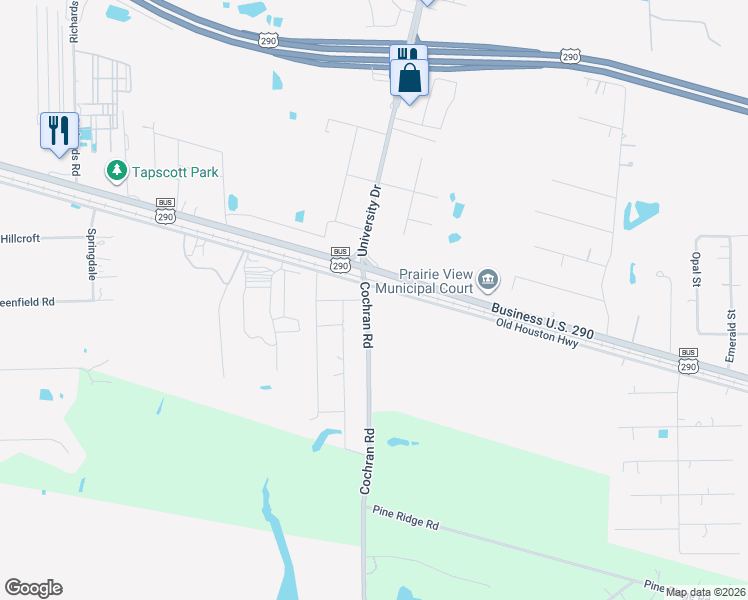 map of restaurants, bars, coffee shops, grocery stores, and more near in Prairie View