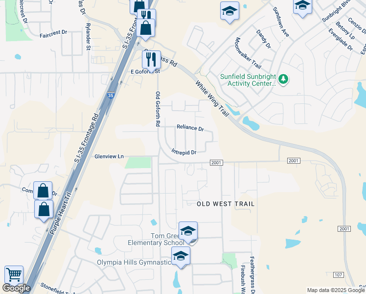 map of restaurants, bars, coffee shops, grocery stores, and more near 2110 Constellation in Buda