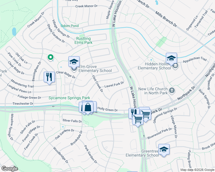 map of restaurants, bars, coffee shops, grocery stores, and more near 3316 Laurel Fork Drive in Houston
