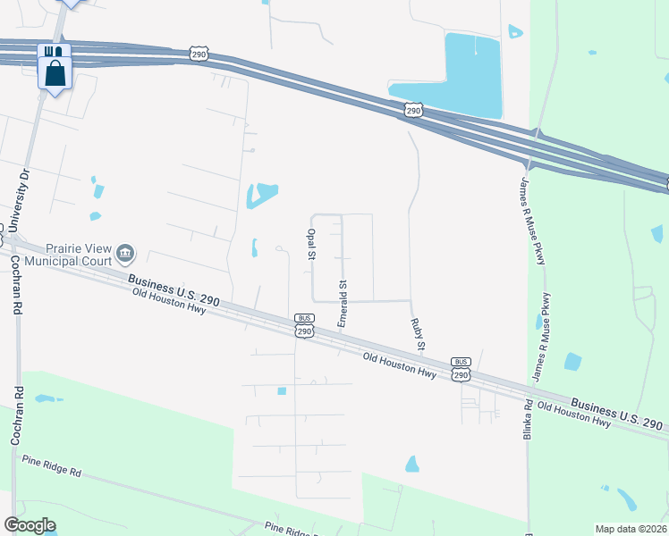 map of restaurants, bars, coffee shops, grocery stores, and more near 20811 Emerald Street in Prairie View