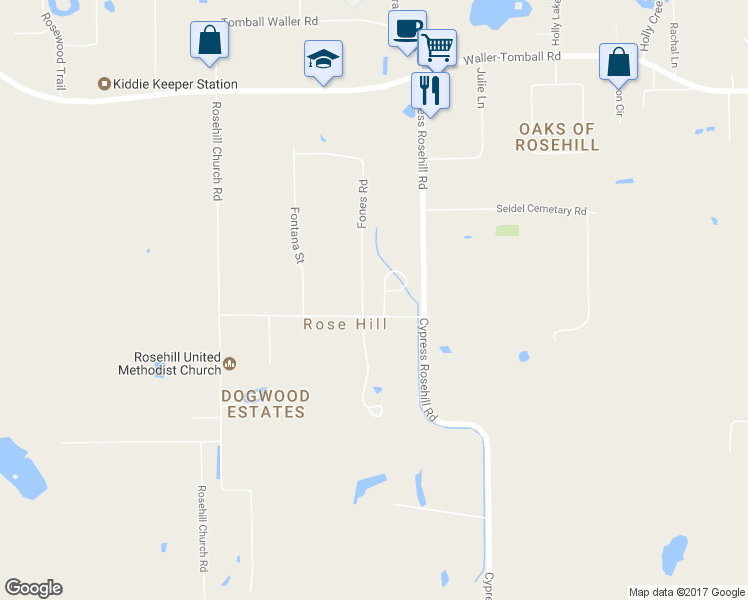 map of restaurants, bars, coffee shops, grocery stores, and more near 21302 Fones Road in Tomball