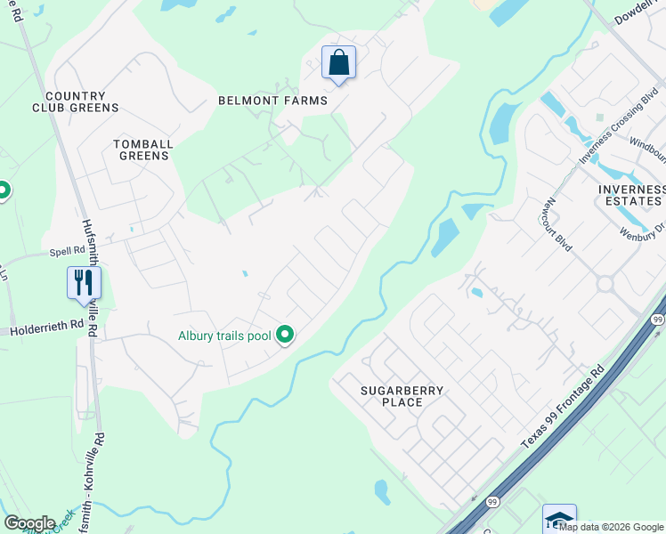 map of restaurants, bars, coffee shops, grocery stores, and more near 20806 Silver Lance Drive in Tomball