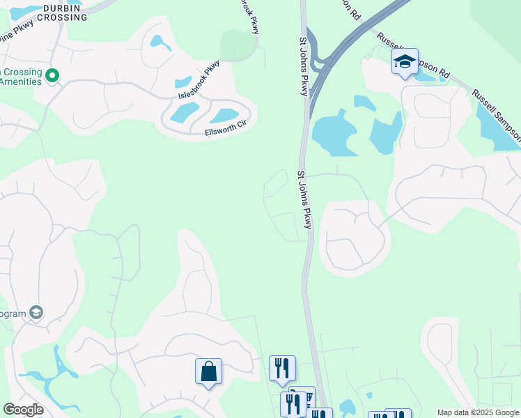 map of restaurants, bars, coffee shops, grocery stores, and more near 271 Richmond Drive in Saint Johns