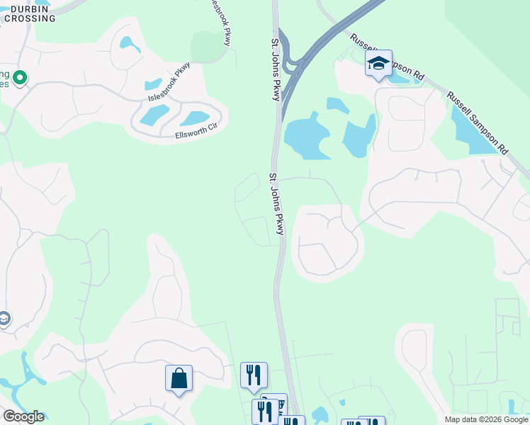 map of restaurants, bars, coffee shops, grocery stores, and more near 118 Nelson Lane in Saint Johns