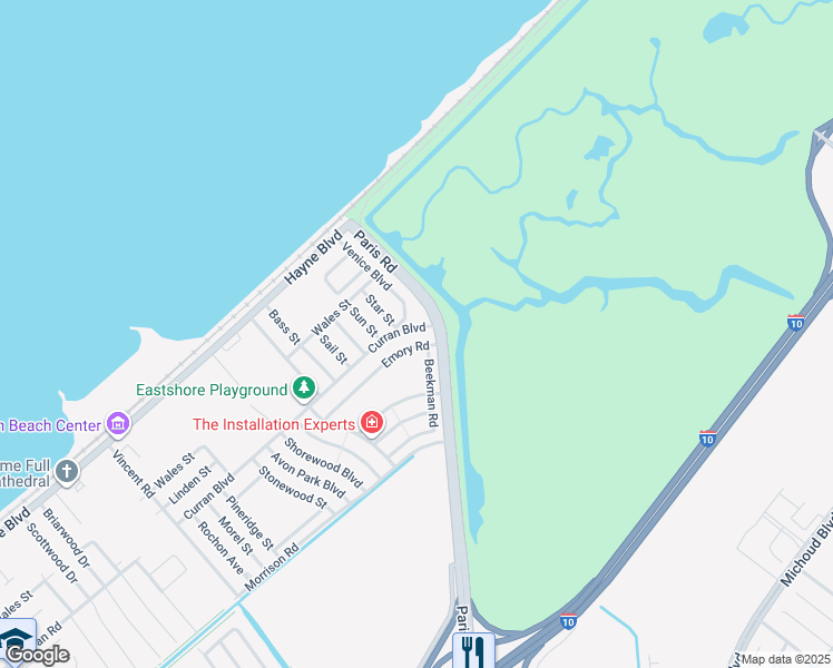 map of restaurants, bars, coffee shops, grocery stores, and more near 15036 Curran Boulevard in New Orleans