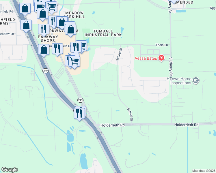 map of restaurants, bars, coffee shops, grocery stores, and more near 27210 Texas 249 in Tomball