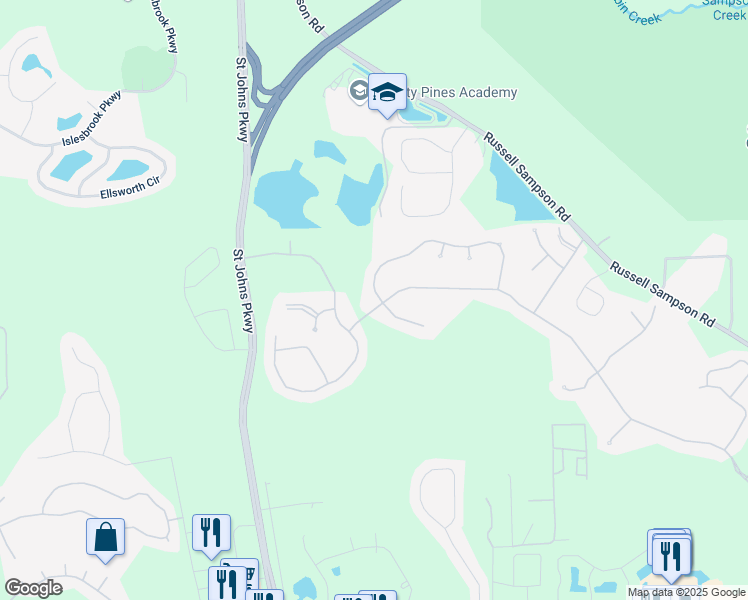 map of restaurants, bars, coffee shops, grocery stores, and more near 376 Saint John's Forest Boulevard in Saint Johns