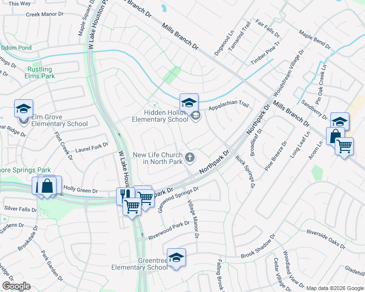 map of restaurants, bars, coffee shops, grocery stores, and more near 3911 Sweetgum Hill Lane in Humble