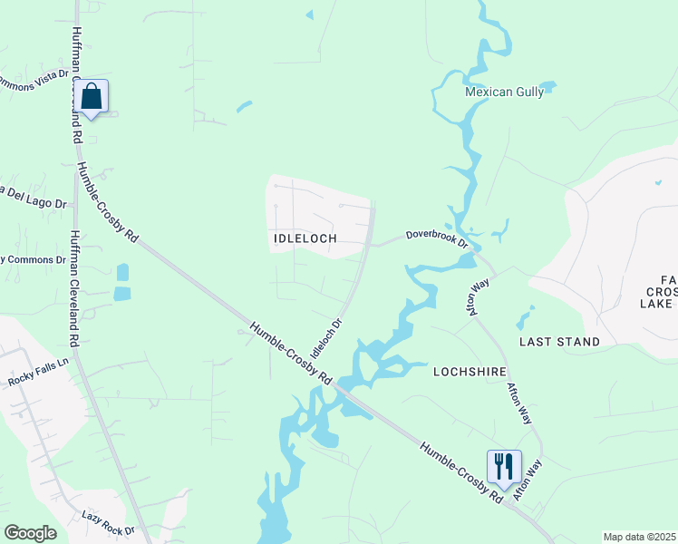 map of restaurants, bars, coffee shops, grocery stores, and more near 38 Exmouth Court in Huffman