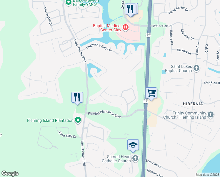 map of restaurants, bars, coffee shops, grocery stores, and more near 2507 Willow Creek Drive in Orange Park