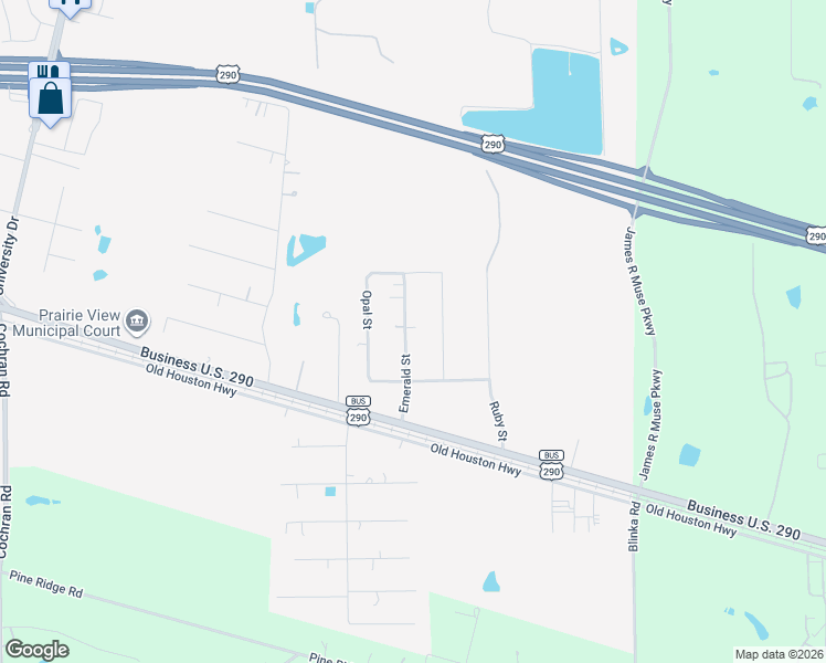 map of restaurants, bars, coffee shops, grocery stores, and more near 20806 Emerald Street in Prairie View