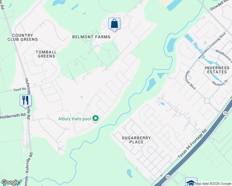 map of restaurants, bars, coffee shops, grocery stores, and more near 20806 Silver Lance Drive in Tomball