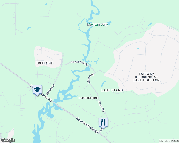 map of restaurants, bars, coffee shops, grocery stores, and more near 27415 Afton Way in Huffman