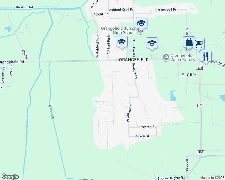 map of restaurants, bars, coffee shops, grocery stores, and more near 3770 Windy Lane in Orange