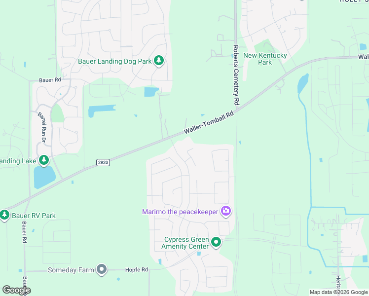 map of restaurants, bars, coffee shops, grocery stores, and more near Hopfe Road in Tomball