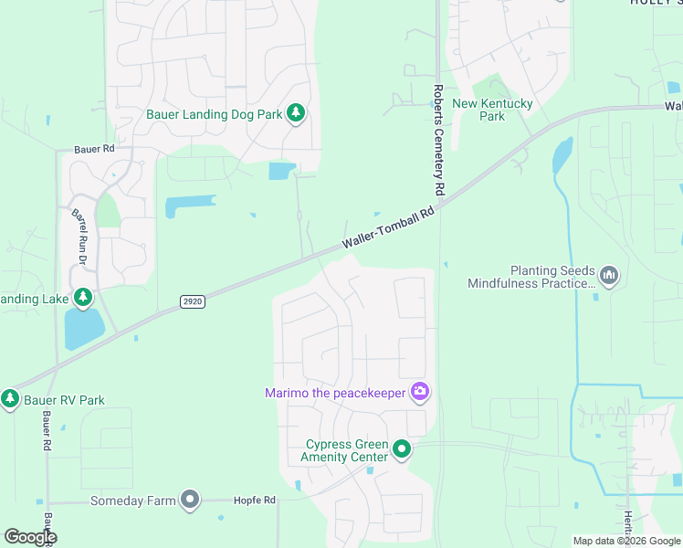 map of restaurants, bars, coffee shops, grocery stores, and more near Hopfe Road in Tomball