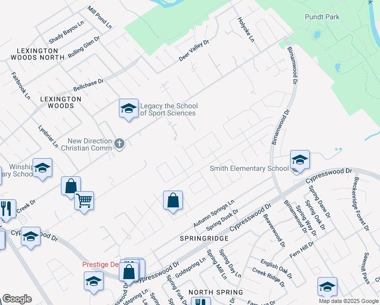 map of restaurants, bars, coffee shops, grocery stores, and more near 24722 Fawn Ridge Forest Drive in Spring