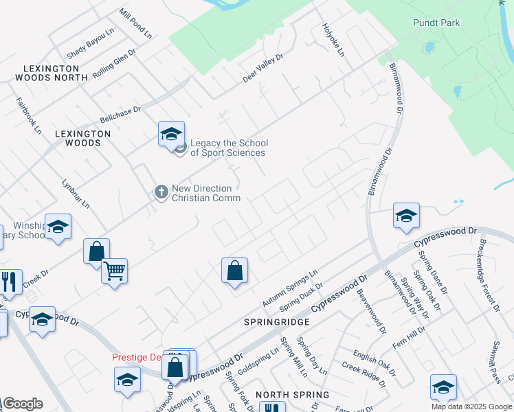 map of restaurants, bars, coffee shops, grocery stores, and more near 24722 Fawn Ridge Forest Drive in Spring