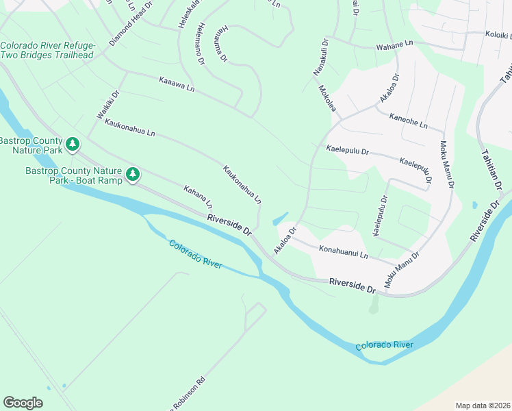 map of restaurants, bars, coffee shops, grocery stores, and more near 127 Kaukonahua Lane in Bastrop
