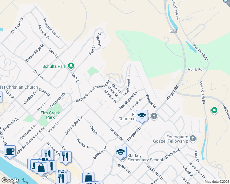 map of restaurants, bars, coffee shops, grocery stores, and more near 1312 Cedar Dr in Kerrville