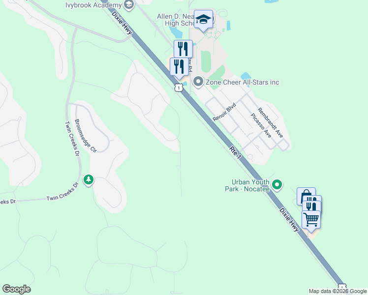 map of restaurants, bars, coffee shops, grocery stores, and more near 352 Silver Reef Lane in St. Augustine