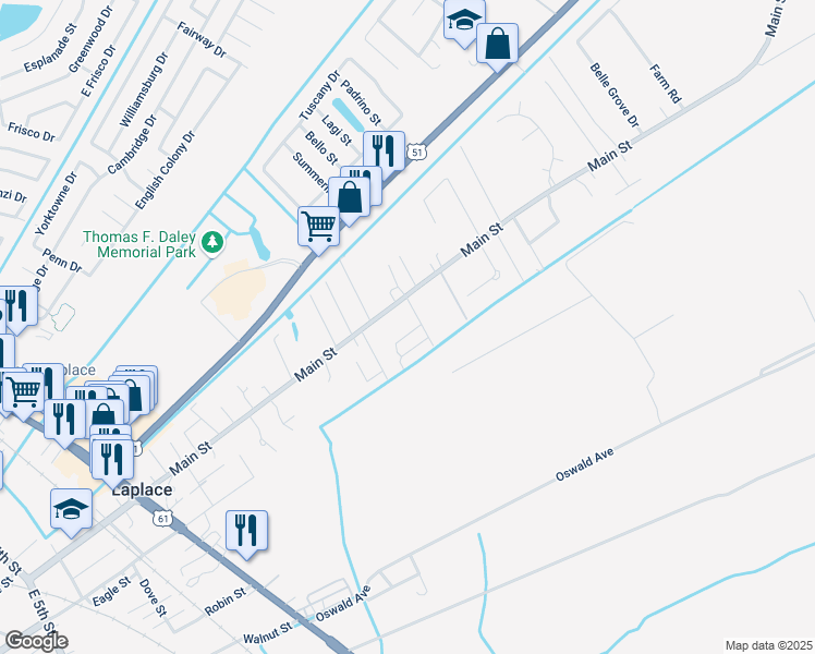 map of restaurants, bars, coffee shops, grocery stores, and more near 2404 Oriole Loop in LaPlace