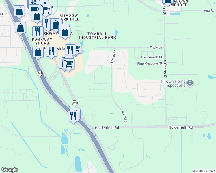 map of restaurants, bars, coffee shops, grocery stores, and more near 27210 Texas 249 in Tomball