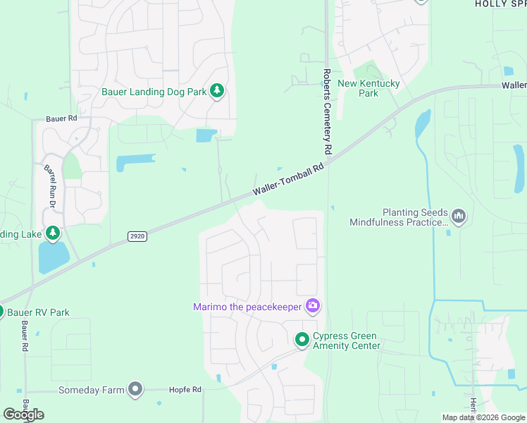 map of restaurants, bars, coffee shops, grocery stores, and more near Hopfe Road in Tomball
