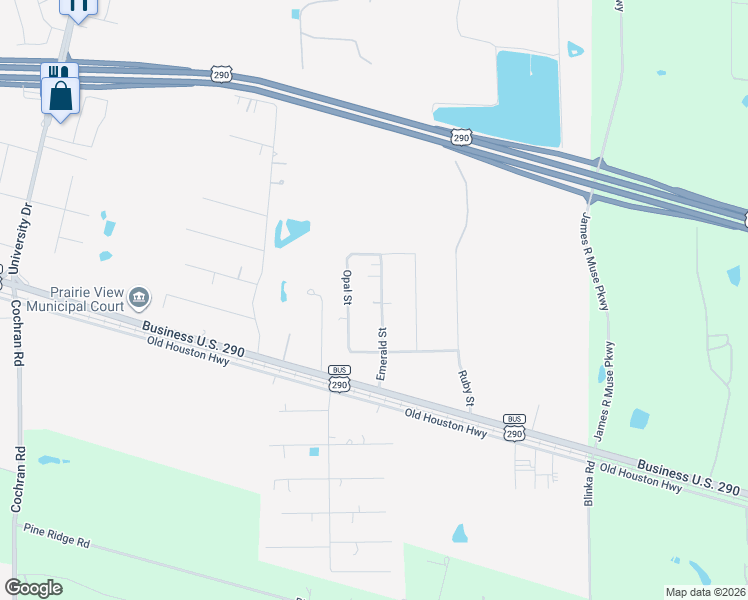 map of restaurants, bars, coffee shops, grocery stores, and more near 20811 Emerald Street in Prairie View