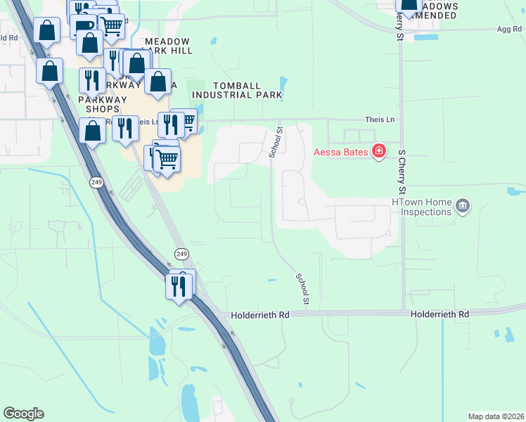 map of restaurants, bars, coffee shops, grocery stores, and more near 27210 Texas 249 in Tomball