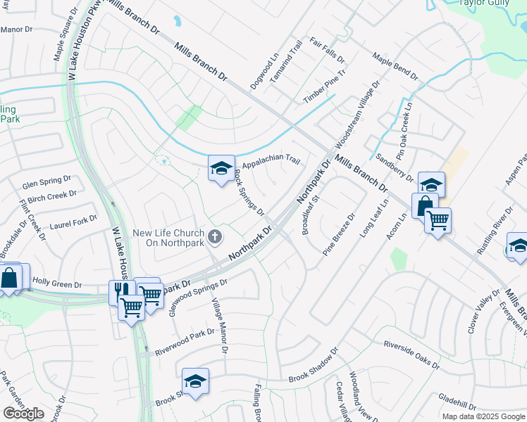 map of restaurants, bars, coffee shops, grocery stores, and more near 4203 Mountain Peak Way in Humble
