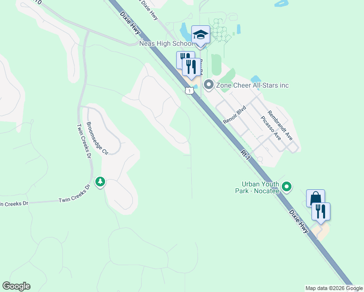 map of restaurants, bars, coffee shops, grocery stores, and more near 352 Silver Reef Lane in St. Augustine