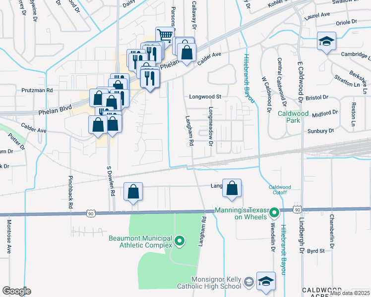 map of restaurants, bars, coffee shops, grocery stores, and more near 530 Langham Road in Beaumont