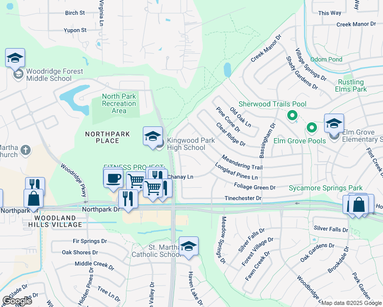 map of restaurants, bars, coffee shops, grocery stores, and more near 2319 Shadbury Court in Houston