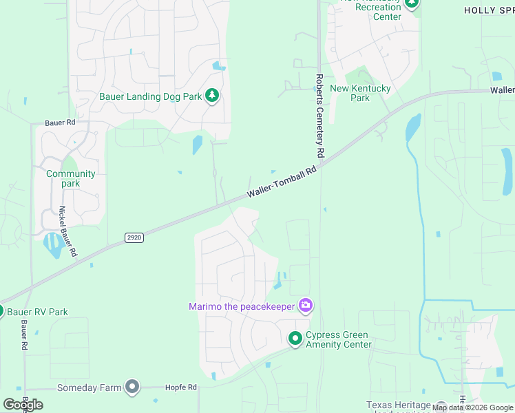 map of restaurants, bars, coffee shops, grocery stores, and more near Hopfe Road in Tomball