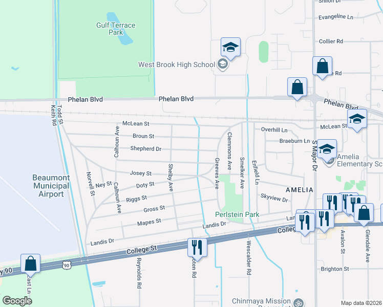 map of restaurants, bars, coffee shops, grocery stores, and more near 9170 Gardner Street in Beaumont