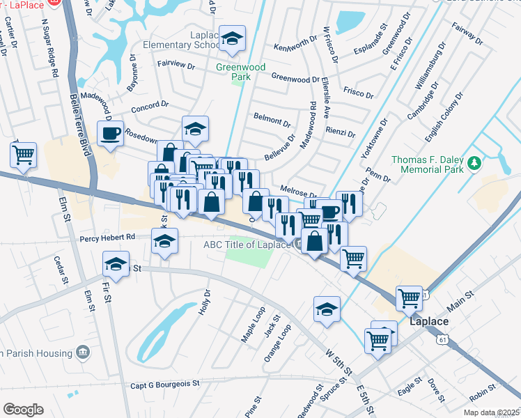 map of restaurants, bars, coffee shops, grocery stores, and more near 1 Ormond Boulevard in LaPlace
