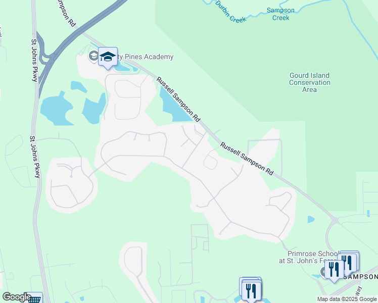 map of restaurants, bars, coffee shops, grocery stores, and more near 825 Chanterelle Way in Saint Johns