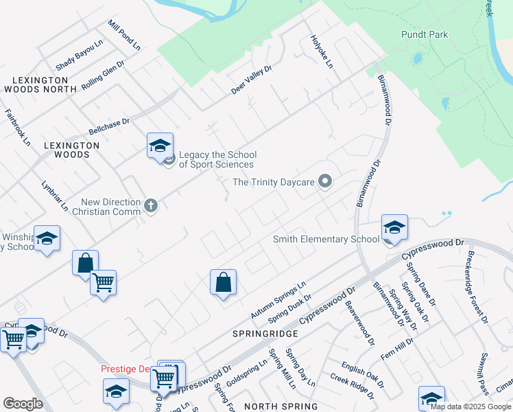 map of restaurants, bars, coffee shops, grocery stores, and more near 24722 Fawn Ridge Forest Drive in Spring