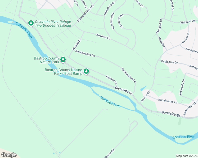 map of restaurants, bars, coffee shops, grocery stores, and more near 452 Riverside Drive in Bastrop