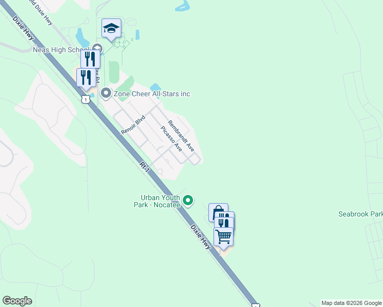 map of restaurants, bars, coffee shops, grocery stores, and more near 797 Rembrandt Avenue in Ponte Vedra Beach