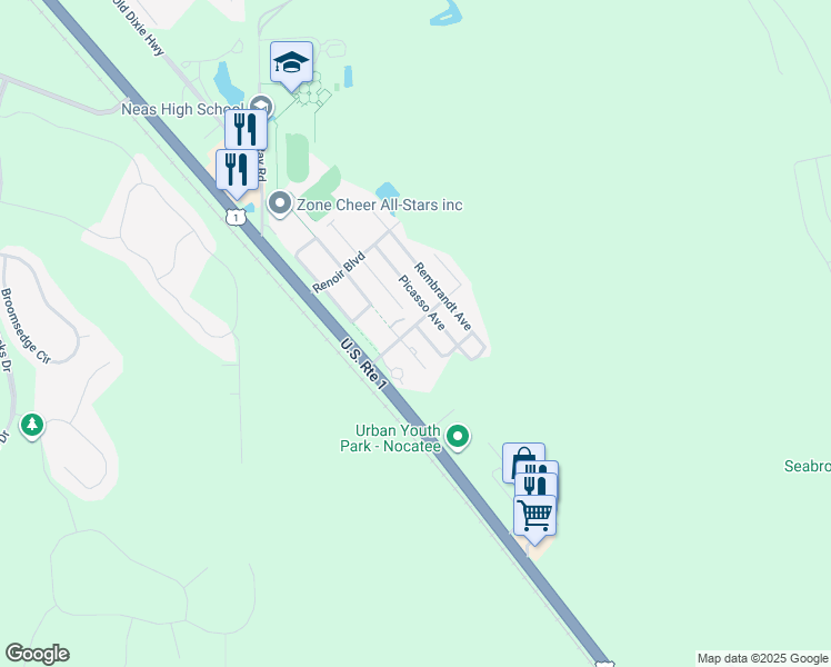 map of restaurants, bars, coffee shops, grocery stores, and more near 469 Monet Avenue in Ponte Vedra Beach