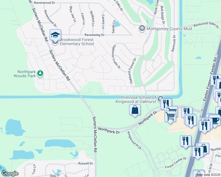 map of restaurants, bars, coffee shops, grocery stores, and more near 25609 Tiverton Forest Court in Porter