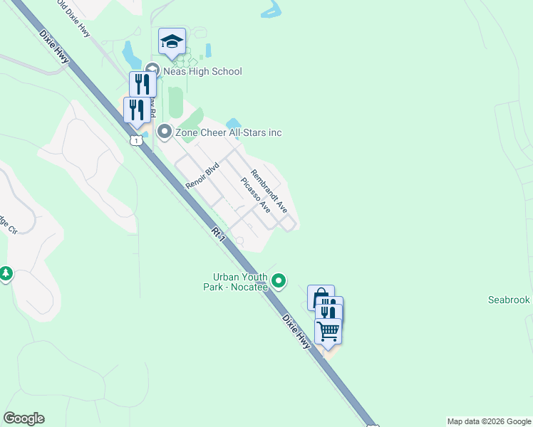 map of restaurants, bars, coffee shops, grocery stores, and more near 681 Picasso Avenue in Ponte Vedra Beach