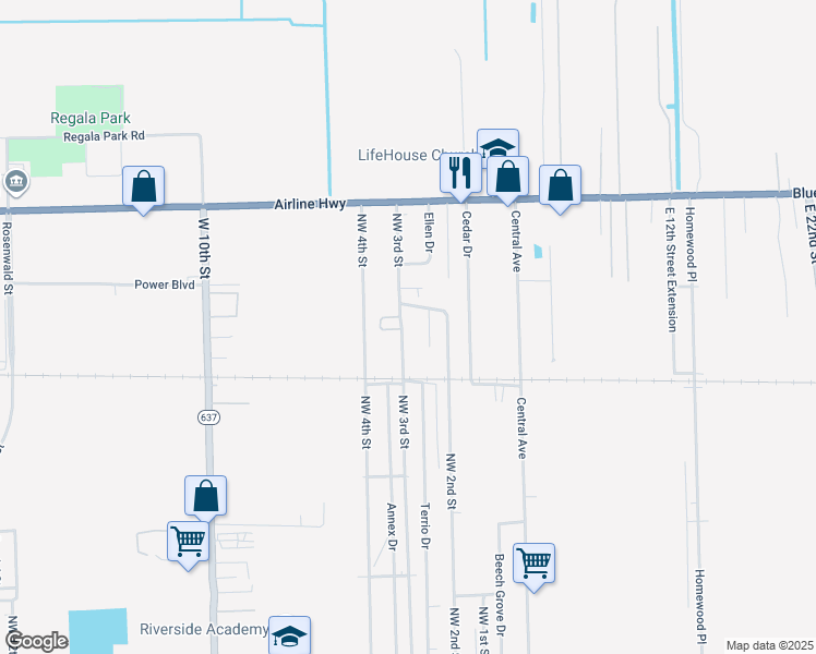 map of restaurants, bars, coffee shops, grocery stores, and more near 450 Northwest 3rd Street in Reserve